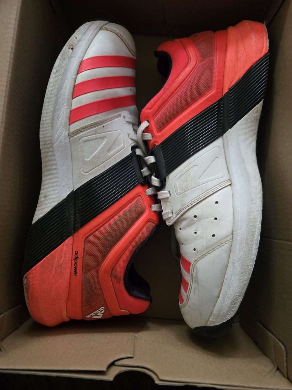 adidas Adipower Cricket Shoes White & Neon Orange Mens Size 11